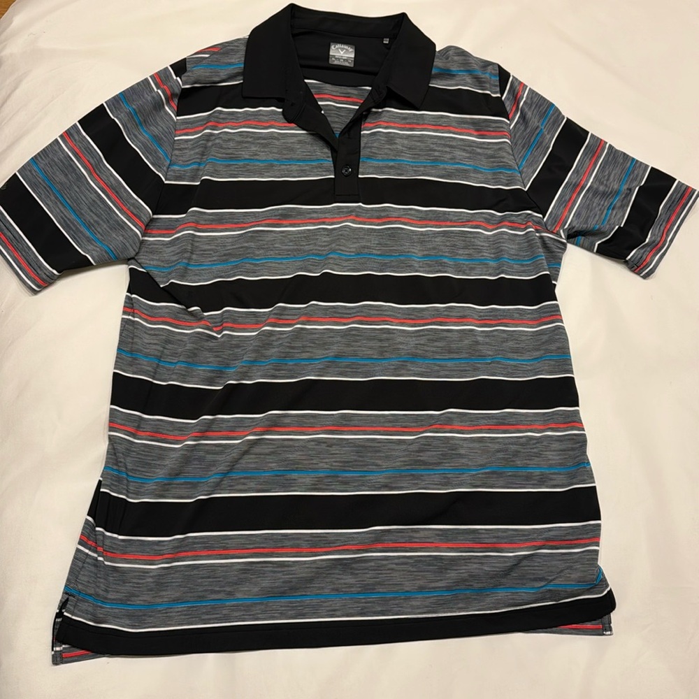 Callaway Striped Men’s Golf Polo, Size XL, EUC, Black, Blue and Red